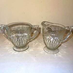 Vintage Clear Depression Glass Cream and Sugar Set